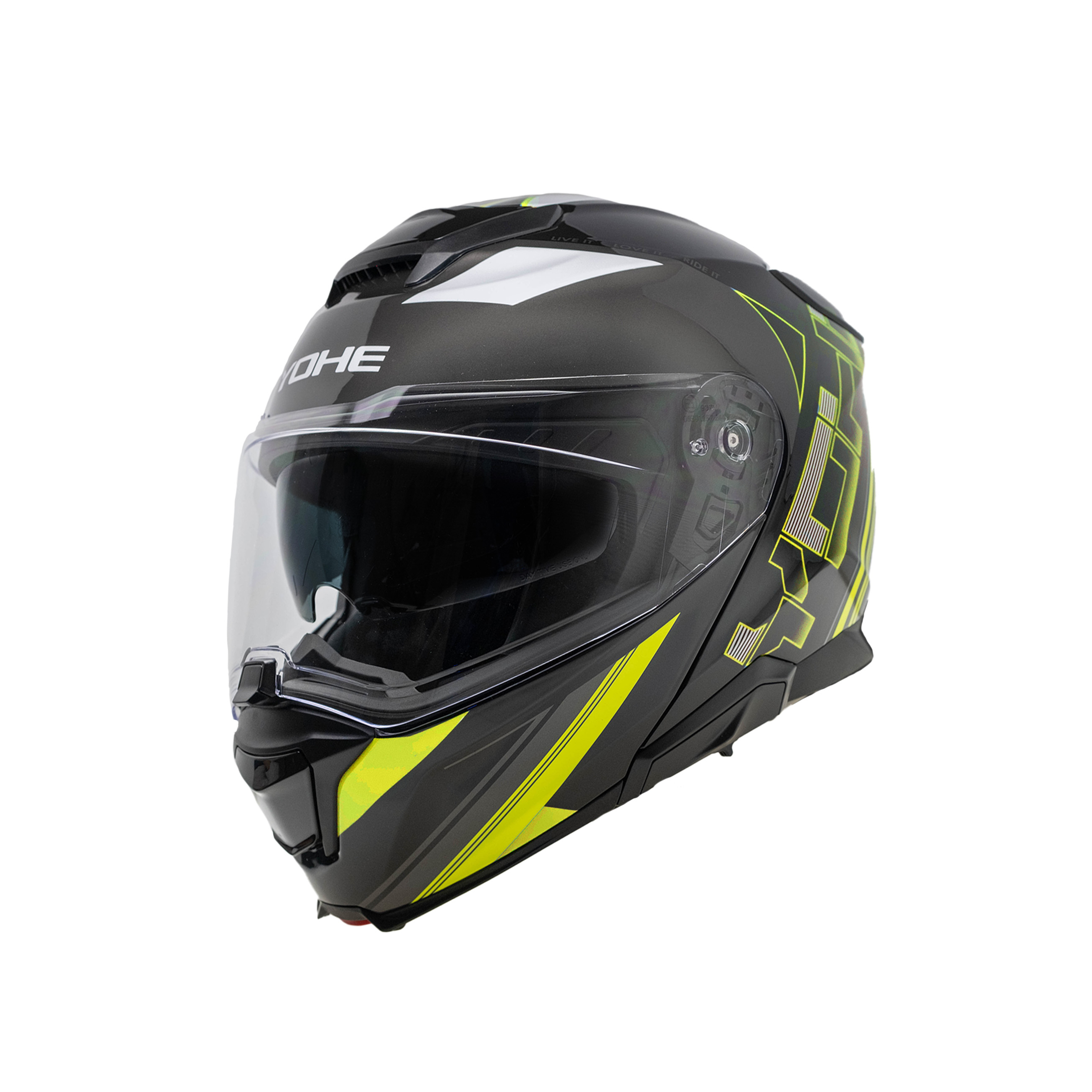 Moto helma výklopná Yohe 937 Double Visor Fluo/černá