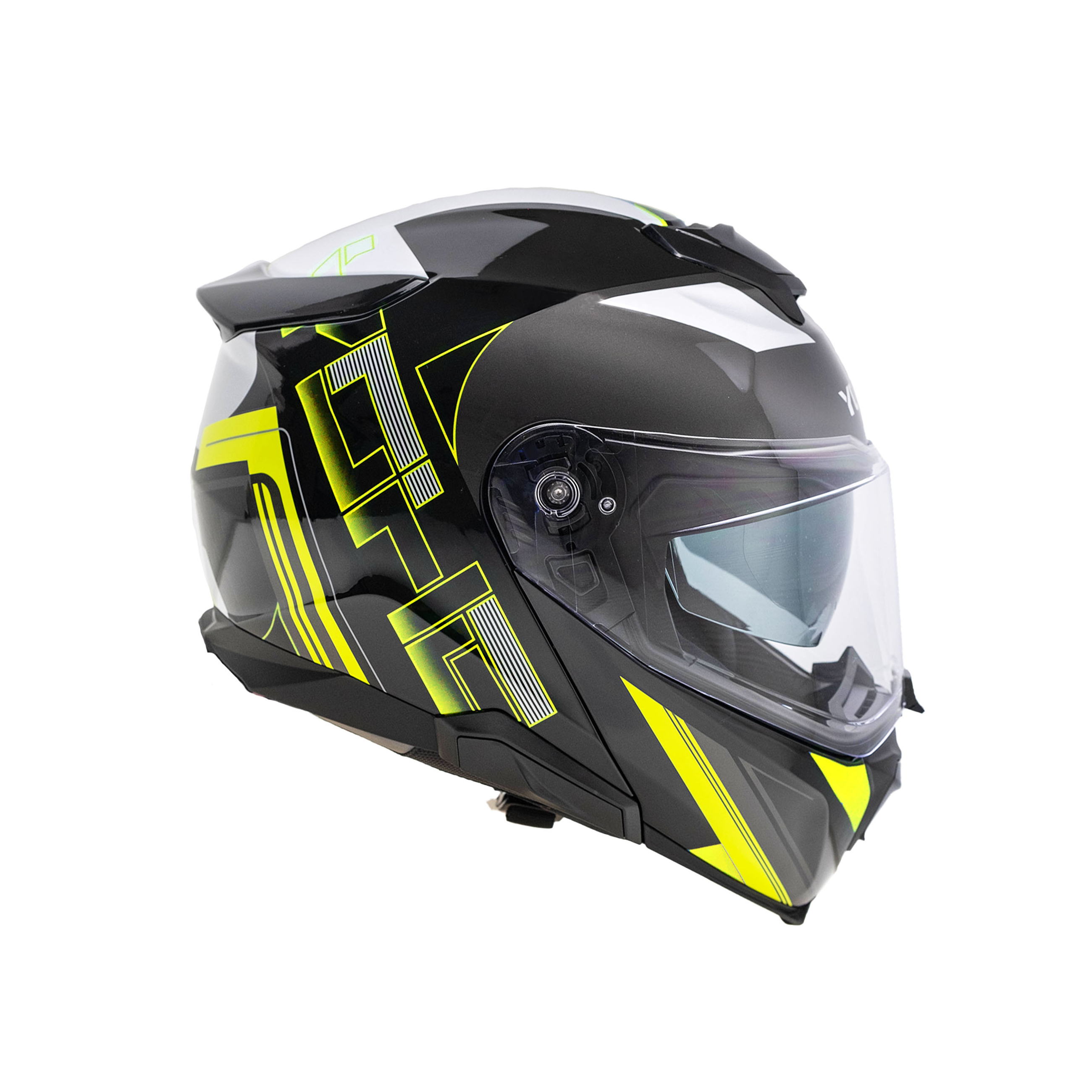 Moto helma výklopná Yohe 937 Double Visor Fluo/černá