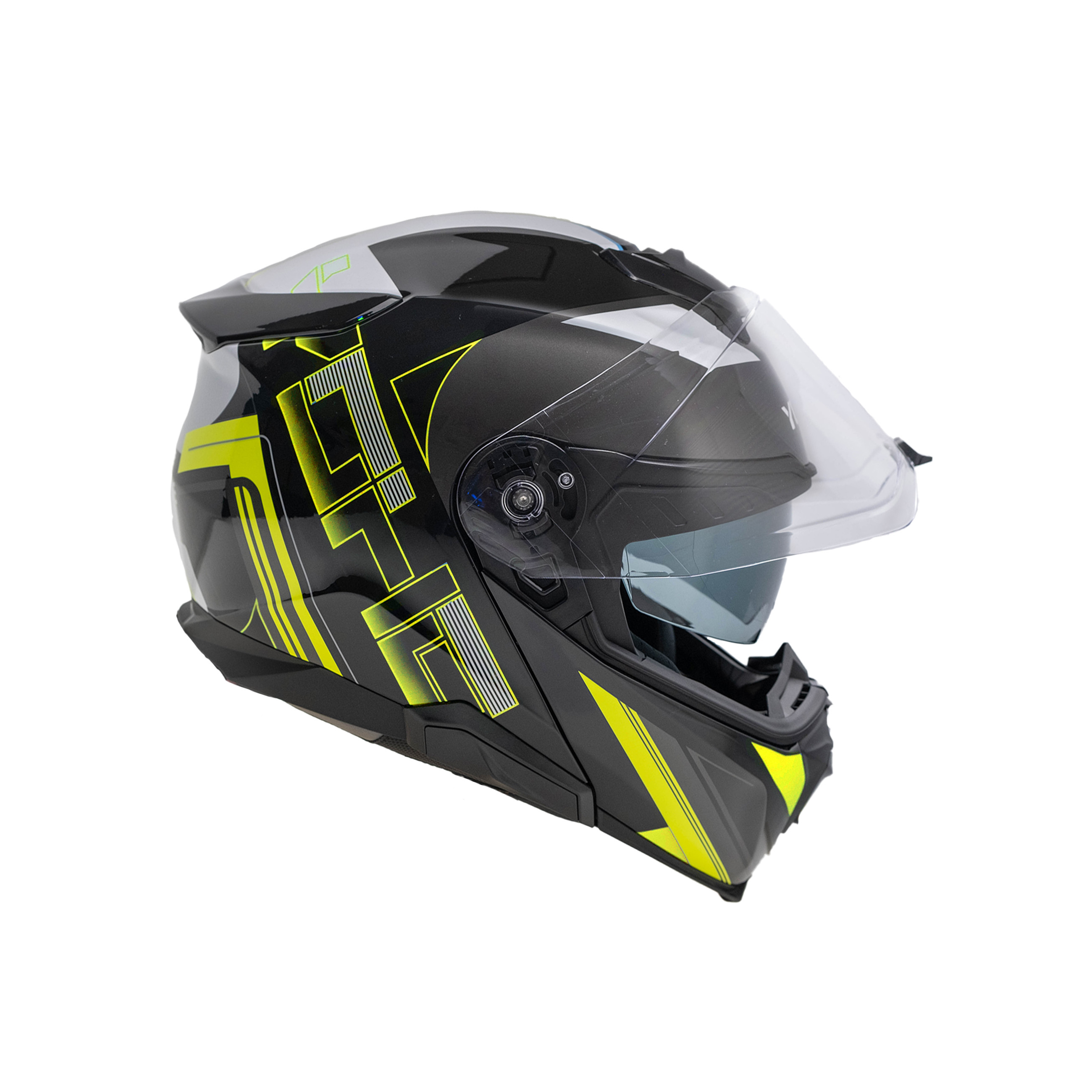 Moto helma výklopná Yohe 937 Double Visor Fluo/černá